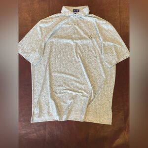 Stitch performance Golf Polo Men’s Large. Green and white pattern.